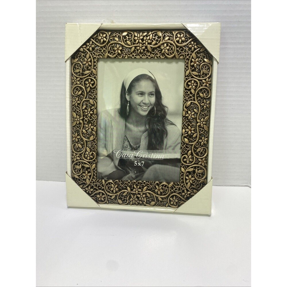Fetco 5” x7”  Gold Tone Ornate W Yellow Flower Stones Casa Cristina 9.5 X 7.5”